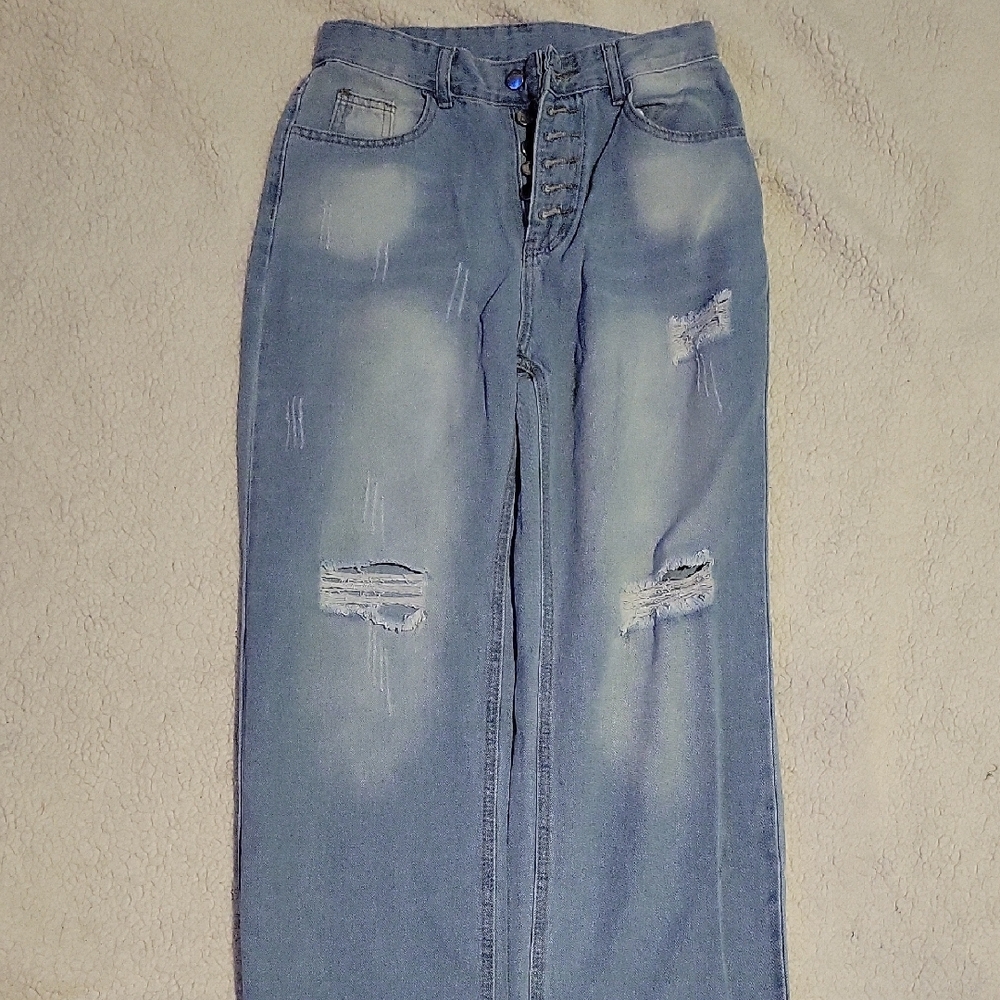 Source Unknown Light Blue Distressed Straight-Leg… - image 1